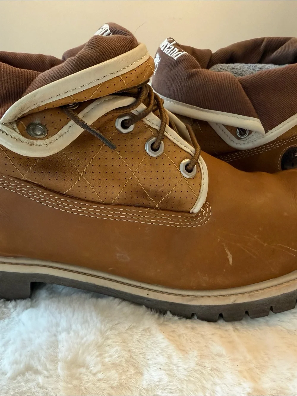 Timberland Men's Brown Leather Work Boots - Fold-Down Ankle Style